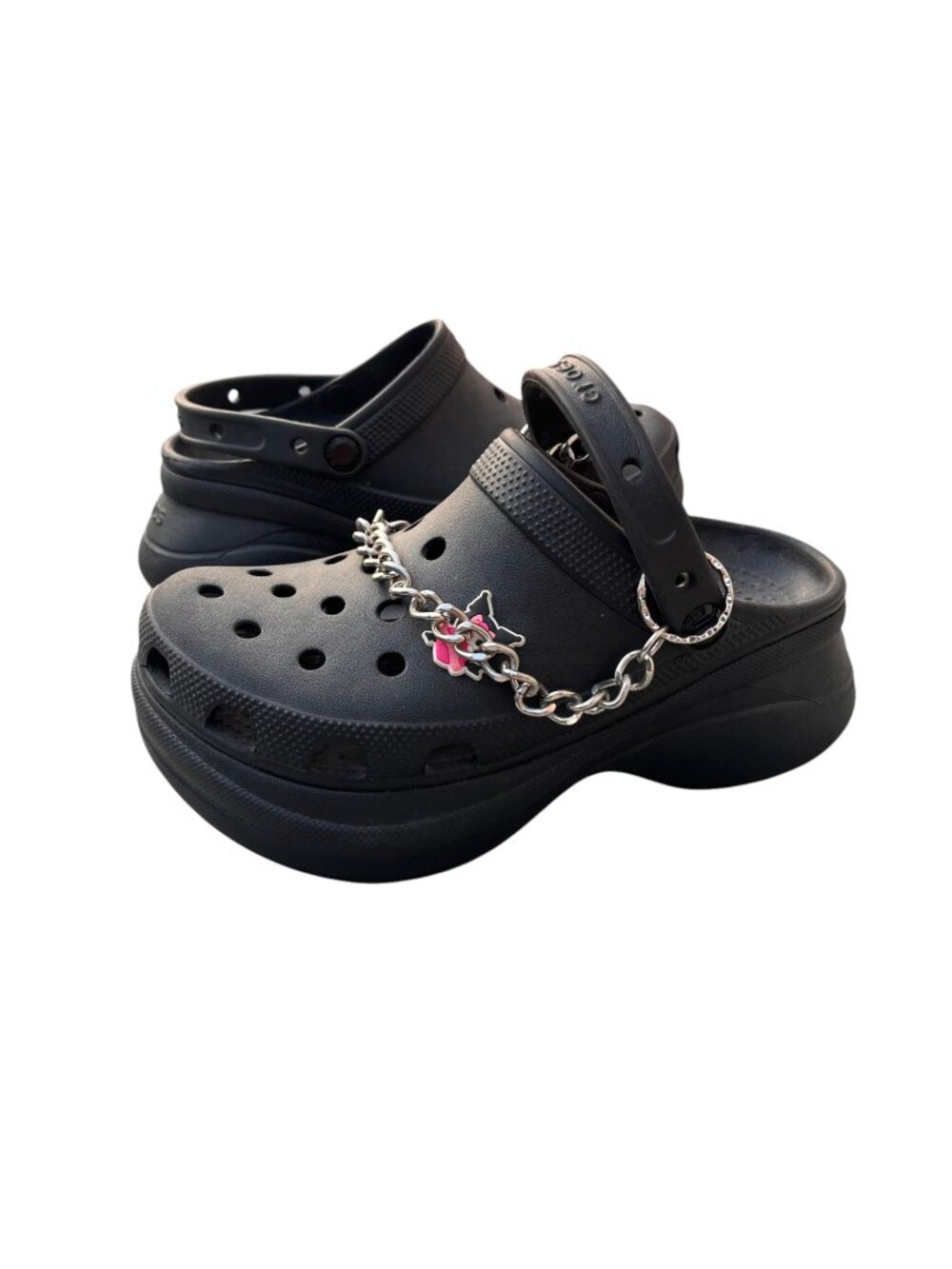 Crocs Bae Platform Clogs Black Silver Chain Women's Size 8.5